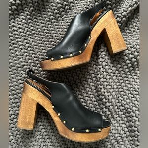 HUNTER Praslin leather and wood heeled clog
